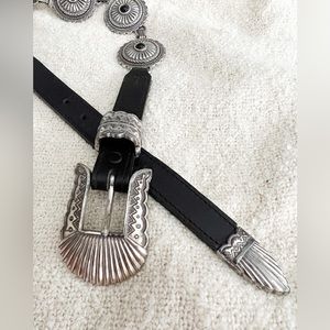 Tony Lama Western Silver & Black Leather Belt (1996)